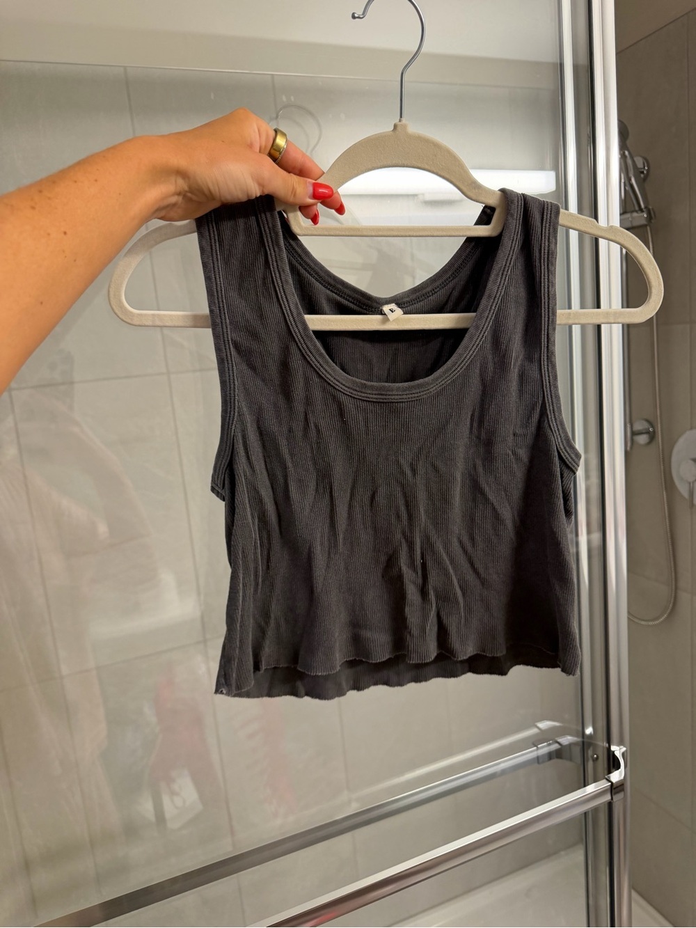 Elwood Women's Charcoal Ribbed Tank Crop Top - Classic Scoop Neck